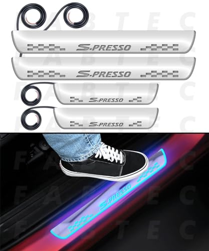 Image of Fabtec Car Door Foot Step Sill Plate with Mirror Finish LED Sill Plate Compatible with S Presso Set of 4pc, Blue (6 Month Warranty)