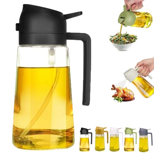 2 In 1 Oil Dispenser And Oil Sprayer, Oil Sprayer for Cooking, Cooking Oil Dispenser Sprayer, Oil Dispenser for Kitchen Spray, 2in1 Glass Olive Oil Dispenser Bottle (Black, 470ML)