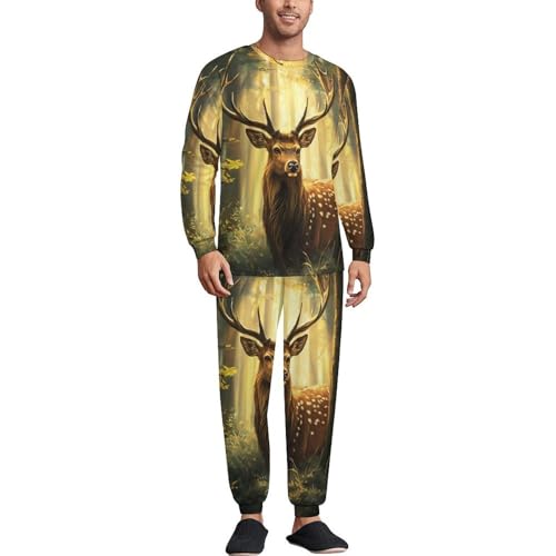 Deer Forests Mens Pajamas Set Long Sleeve Sleepwear Pjs Set Shirts And Bottoms Sleep Sets Loungwear