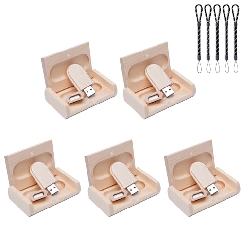 Meiyuexiang Confezione da 5 chiavette USB in legno per chiavetta