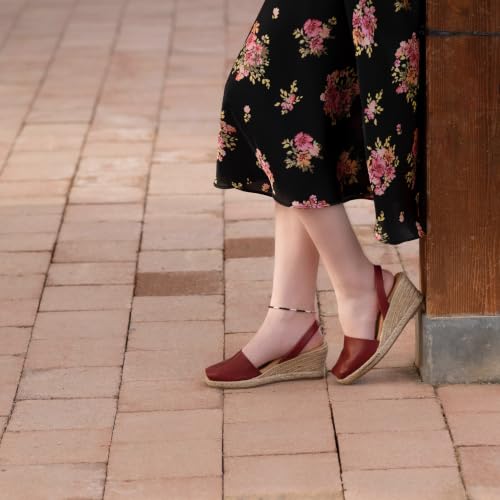 Image of Espadrilles Wedges for Women, Dressy Soft Leather Peep Toe Womens Espadrille Sandals, Comfortable Casual Summer Slip On