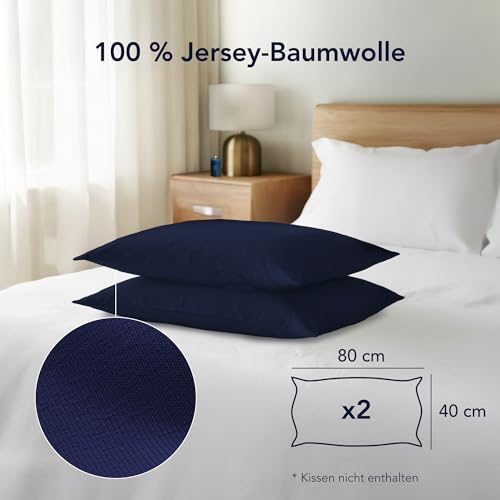 Dreamzie Kissenbezug 40 x 80 (Set mit 2) - 100% Jersey Baumwolle 150 g/qm Kissenbezüge -Dunkelblau - Für Kissen 40 x 80 cm - Kissenhülle - Kissenbezug - Resistent und Hypoallergen 2