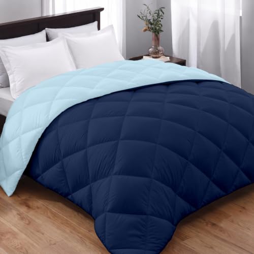 Image of AYKA Reversible Comforter 220 GSM Microfiber Reversible AC Comforter /Blanket for Winter /Quilt /Duvets for King Size Double Bed Comforter (90 * 100, SkyBlue & Navyblue)| TC - 220