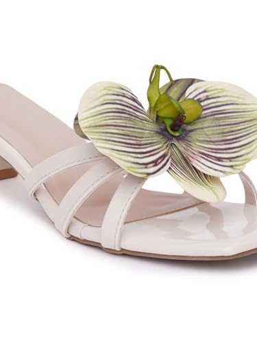 Image of TRYME Floral Embellished Slip-On Kitten Heel Sandals for Women & Girls|Comfortable Light Weight Open Toe Sandals