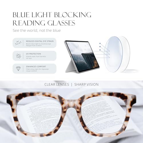 reading glasses for women men - blue light blocking magnifying readersoprah square anti-glare computer eyeglasses
