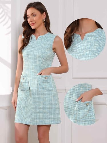 Allegra K Tweed Dress for Women Elegant Plaid Sleeveless Business Casual Above The Knee Dresses2