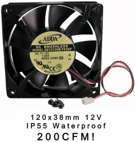 Adda 120mm x 38mm New Case Fan 12V DC 200CFM Waterproof to IP55 Ball Bearing 2 Pin