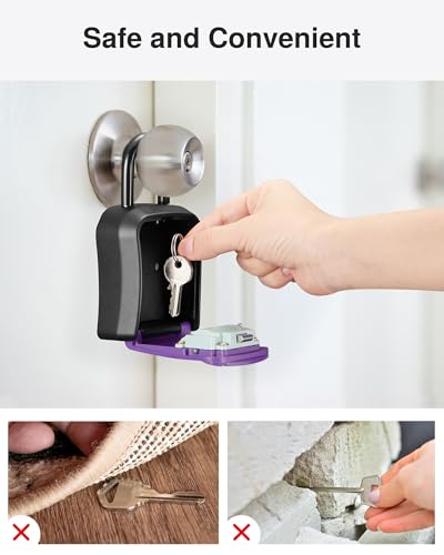 Image of Puroma Key Lock Box, Portable Combination Lockbox Wall-Mounted Key Storage Box for House Keys, Resettable Code Safe Security Lock Box for Home, Office, Apartment Spare Key Storage (1 Pack, Purple)