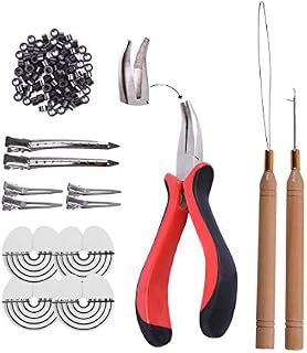 Hair Extensions Kit: I-tip Hair Pliers,Pulling Needle,Loop Threader and 500 Pieces 2.5mm Hair Extension Nano Beads Rings (Blonde)