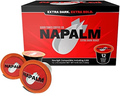 Napalm Coffee Extra Dark Roast, 100 Percent Arabica, Single Serve Cups for Keurig K-Cup Pod Brewers, 12 Count
