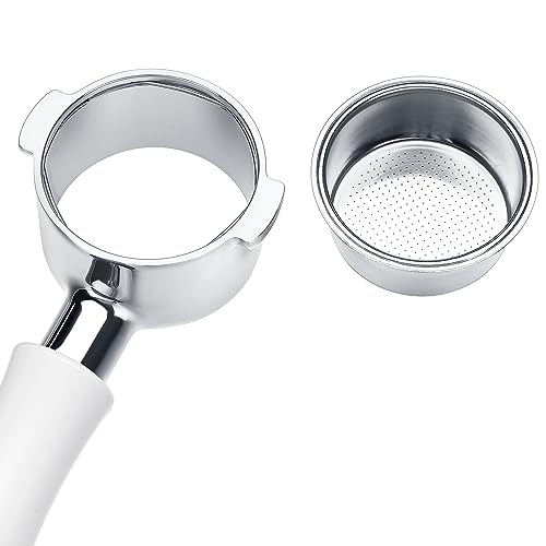 Image of Normcore 51mm Naked Bottomless Portafilter 2 Ears Fits Delonghi ECP3420 /EC155 /BCO430 /EC260 with Non-Stick Coating White Anodized Aluminum Handle - Portafilter Basket Included