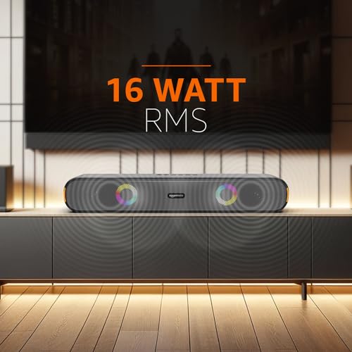Image of amazon basics X12R 16W Bluetooth Soundbar with 2000 mAh Battery | 2X Bass | Up to 10 hrs of Playback | RGB Lights | Bluetooth 5.3, Aux & USB Connectivity (Black)