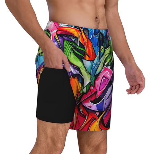 Graffiti Drawing Print Men Stylish Functionality Swim Trunks Breathable Beach Shorts Surfing Gym Fishing3