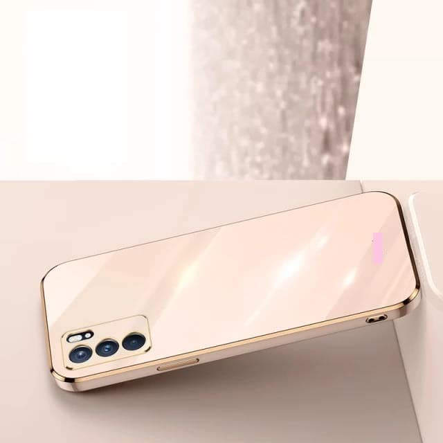 Image of Apurb Store for Oppo A16 Plating Square Gold Frame Phone Case Luxury Soft Silicone Back Cover (for Oppo A16, Pink)