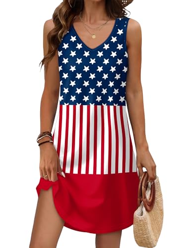 Aokosor Patriotic Dress for Women 2025 Flowy V Neck Sleeveless Casual Summer Dress Sundresses American Flag S