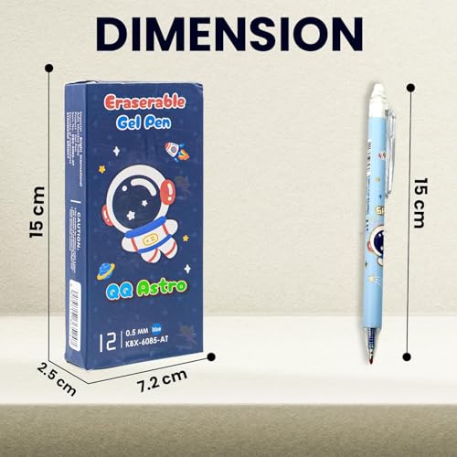 Image of Erasable Gel Pen, Space Theme, Blue Ink, 0.5mm Fine Tip, Comfort Grip, for School and Office, Pack of 12 (Space)