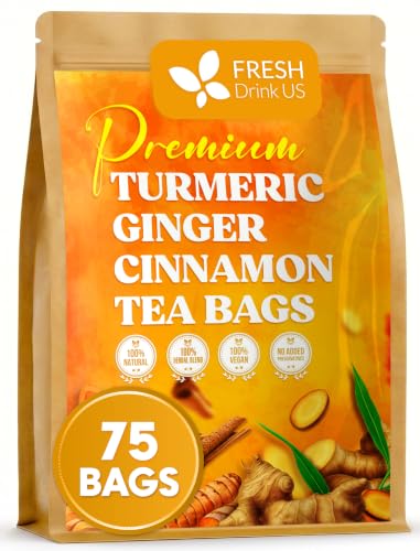 FreshDrinkUS, Premium Turmeric Ginger Cinnamon Tea, 75 Count, No Caffeine