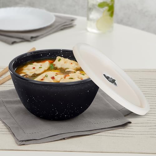 Image of Borosil 1 L Serving & Mixing Bowl with Lid | Made in India Borosilicate Glass Bowl for Kitchen & Dinning | Bowl for Mixing Dough, Salad, Batter | Microwave & Dishwasher Safe (Pebble Black)
