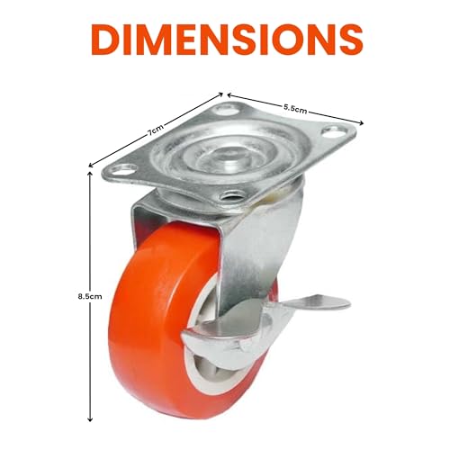 Image of Furniture 360 Rotation Wheels with 2 Brake, 2 Without Brake- Trolley Wheel Furniture Caster (Pack of 4) - Load Capacity 150-200 kg - Double Locking - Universal Use (1.5 Inch Wheel)