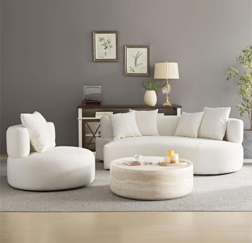 Image of Curved Sofa for Living Room - Modern Boucle Modular Sectional Set, 4 Seat Upholstered Couch for Bedroom, Home Office (Beige, 4 Seater)