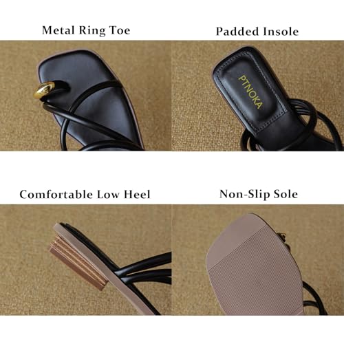 Women's Metal Toe Ring Strappy Flat Sandals Square Open Toe Comfortable Slip-On Low Heel Slide Sandals Summer Fashion Casual Beach Slipper3