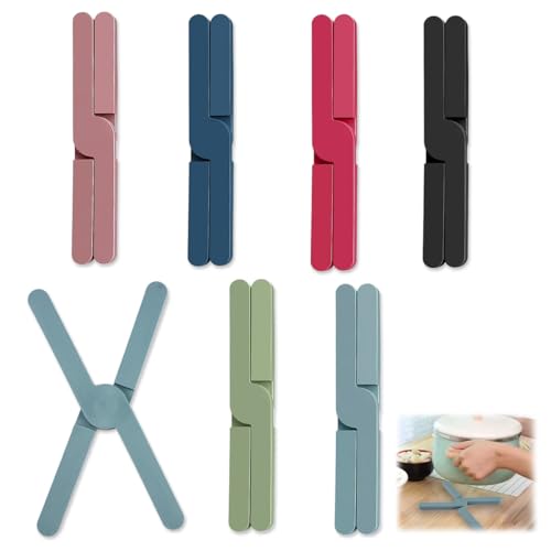 6 Stücke Silikon Topfuntersetzer Hitzebeständig, Topf Untersetzer Zusammenklappbar, Silikon Untersetzer, Heißer Topf Halter, Silikons-untersetzers für Töpfe Heiße Pfannen Topflappen Hitzeschutz