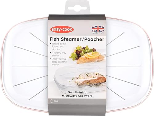 Easycook NS626 Pocheuse à Poisson pour Micro-Ondes Base Rouge Couvercle Transparent 270 mm