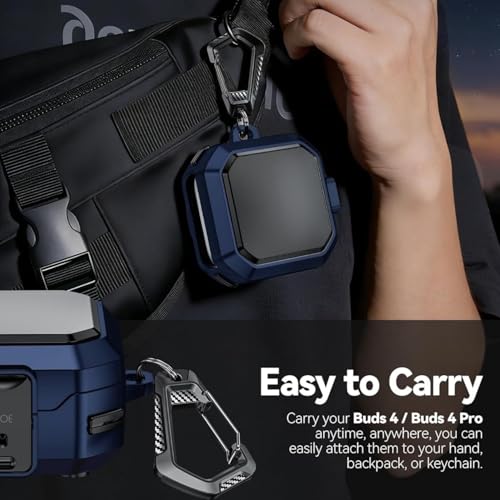Image of Oboe Tough Case 'Compatible with' Samsung Galaxy Buds 4 & 4 Pro Case with Secure Lock Clip & Keyring (Blue) [Buds & ChargingCase NOT Included]