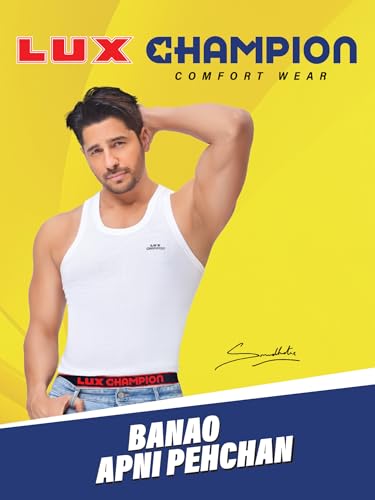 Image of Lux Champion Men's Cotton Vest RN | 100% Super Combed Cotton | Round Neck, Sleeveless, Breathable, Sweat-Absorbent Comfortable Lux Vest for Daily Use | Pack of 5