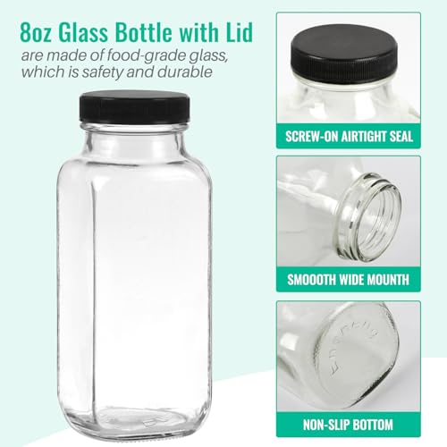 8 oz Glass Juice Bottles with Lids 3 Pack,Reusable Glass Drink Bottles,250ml Water Drinking Jars for Milk,Juicing,Kombucha,Ginger,Beverage Glassware,Juice Drinking Jars - Image 4