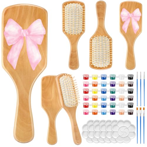 Meanplan 6 Set DIY Wooden Hairbrush Painting Kits Make Your