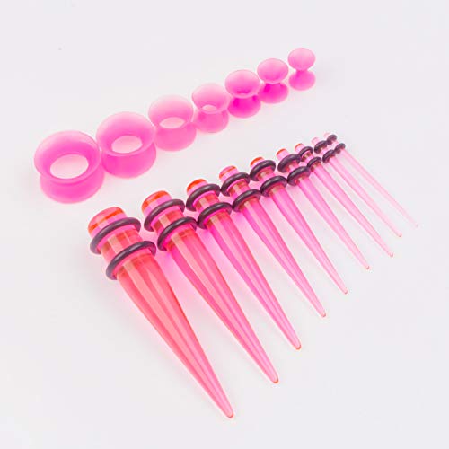 CABBE KALLO 50-Piece Ear Stretching Kit with Acrylic Tapers, Plugs, and Silicone Tunnels - Body Piercing Jewelry for Ear Gauges - Stretching and Gauging Set for Tapers, Plugs, and Gauges,Pink - Thumbnail 3