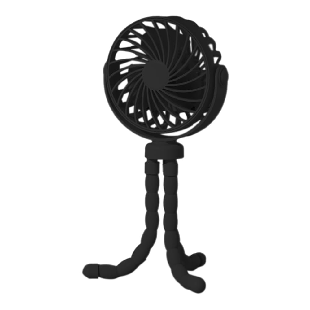 Qerwsdty Octopus Fan, Desktop Camping Fan, USB Rechargeable Tripod Fan, with Light Fan Black