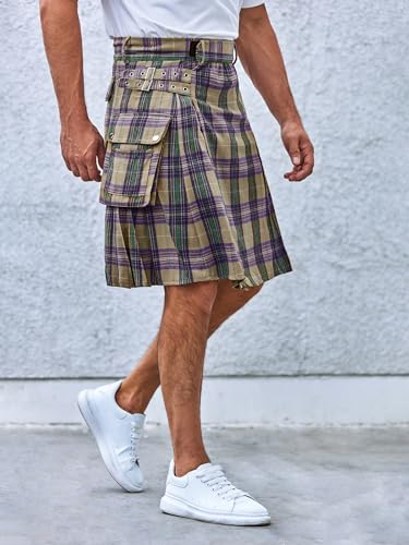 Mens Utility Kilt Pin Scottish Tartan Apparel Black & Irish Hybrid Royal Stewart Pockets Kilts3