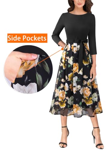 Image of VFSHOW Womens Work Business Casual Church Pockets Belted A-Line Midi Dress