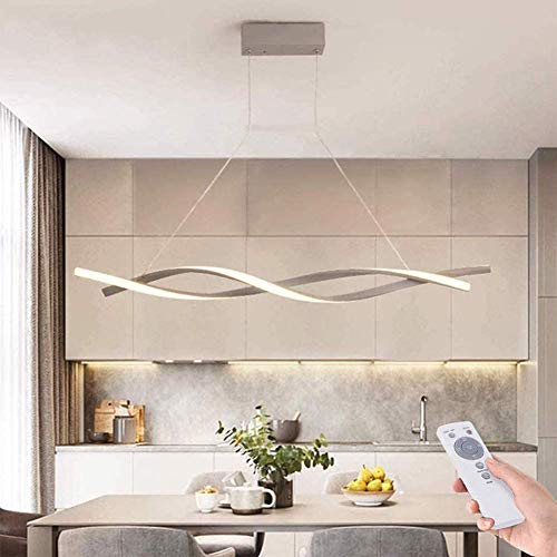 KBEST Moderne Esstisch Pendelleuchte LED Dimmbar Hängelampe Höhenverstellbarer Kronleuchter mit Fernbedienung Wohnzimmer Lampe Küche Esszimmer Hängeleuchte Grau Dekor Deckenleuchte(120cm/48) Cover