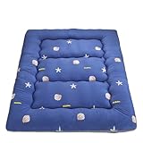 Futón Colchón de Suelo Japonés, Tatami Plegable y Enrollable con Bolsa de Transporte, Correas y Funda Extraíble, Adecuado para Niños, Niñas, Estudiantes y Adultos(Blue-B,150 * 200cm)