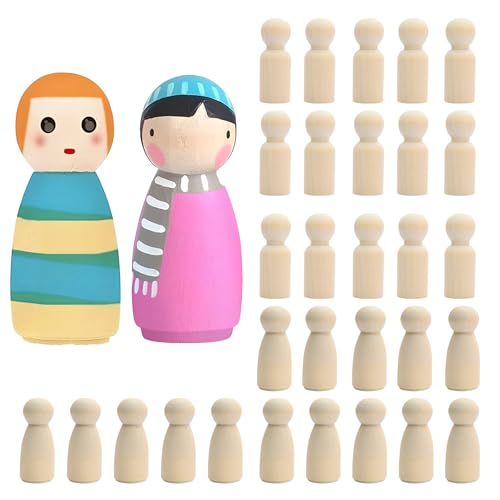 30 Piezas Figuras de Madera para Pintar, Muñecas de Madera sin Terminar de 55 mm, Muñecos Constelaciones Familiares para Pintar DIY Manualidad Decoración, Niño Niña