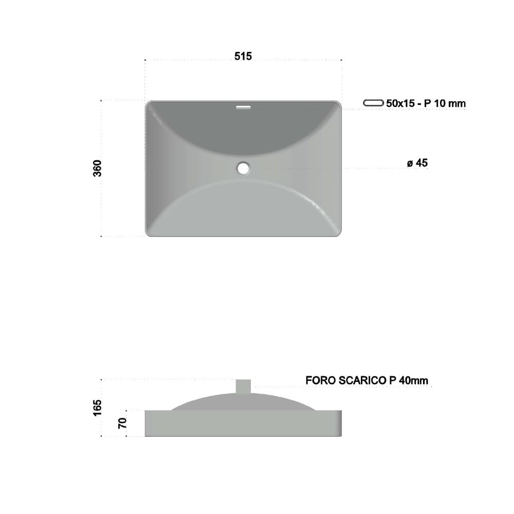 Lavabo a semincasso rettangolare 52x36 cm in ceramica bianco lucido