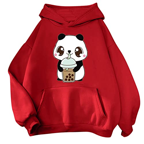 Sweat à capuche femme rouge L : pull-over tendance Y2K avec motifs mignons