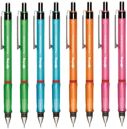 rOtring Visuclick Mechanical Pencils - 0.5mm - Pack of 8 - Assorted Bright Barrels - Refillable - Triangular Grip - Eraser Under Cap