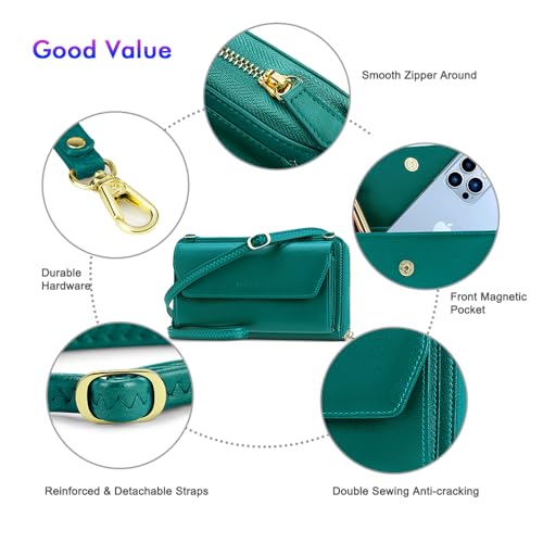 Image of nuoku RFID Blocking Wristlet Wallet for Women, Zip-Around Crossbody Clutch with 2 Removable Straps