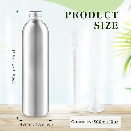 8 Pcs 300ml/10oz Aluminum Bottle Refillable Liquid Container Aluminum Vial Bottles with Screw Cap for Cosmetic Toiletries2