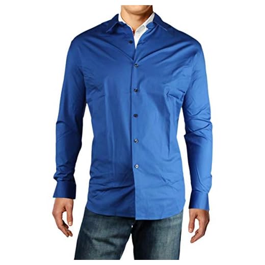 Alfani Mens Stretch Button Up Dress Shirt, Blue, 16"-16.5" Neck 34"-35" Sleeve