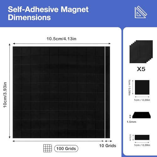 XULIERUX Selbstklebende Magnetplättchen, 500 Stück Magnet Klebepunkte 10×10×1.5mm, Quadratische Magnet Aufkleber, Kühlschrankmagnet DIY Foto Magnet Pad Für Basteln Schule Büro Whiteboard