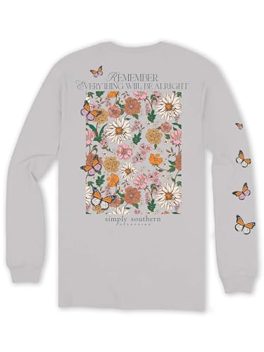 Simply Southern Remember Everything Will Be Alright - Floral Butterfly - Adult Long Sleeve T-Shirt