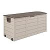 75 gallon resin deck box waterproof outdoor storage box with wheels lockable lid and handles large deck storage for outdoor gear patio furniture cushion gardening tools brown  urban country home decor