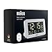 Braun Digital Alarm Clock with Date, Month and Temperature Displayed, Negative LCD Display, Quick Set, Crescendo Beep Alarm in White, Model BC10W.