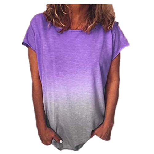 Preisvergleich Produktbild Sommer Frauen Frauen Rundhalsausschnitt Lose Regenbogen Farbverlauf Digitaldruck LäSsig KurzäRmelige T-Shirt