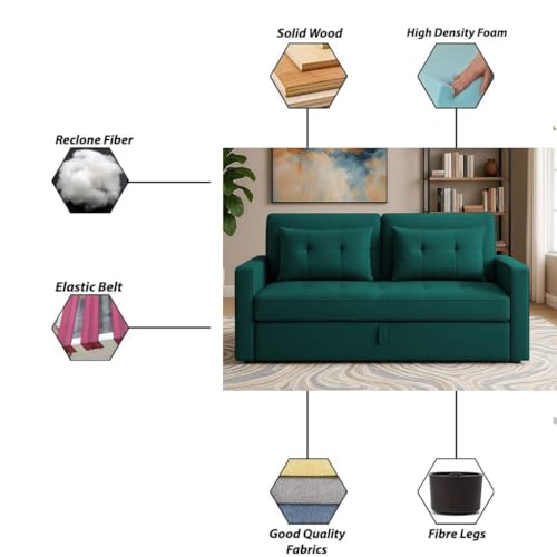 Image of Emilio 2-Seater Sofa Cum Bed for Living Room, Office | Premium Fabric Pull-Out Sofa Set with 1 Year Warranty | Space Saving Convertible Sleeper Sofa for Guests & Daily Use | Pine